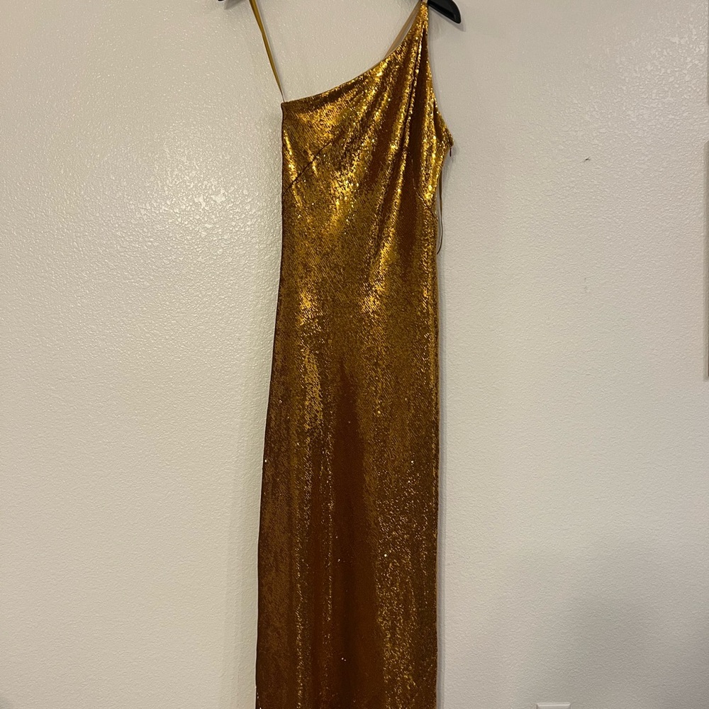 Galvin London Gold Sequin One-Shoulder Dress